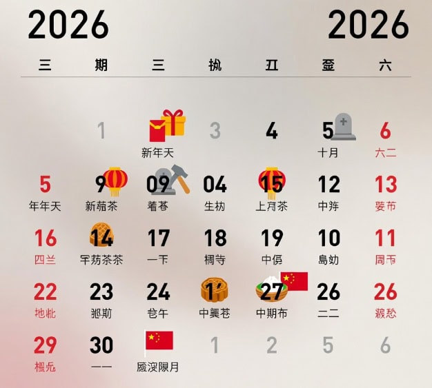 China’s 2026 Calendar Key Date